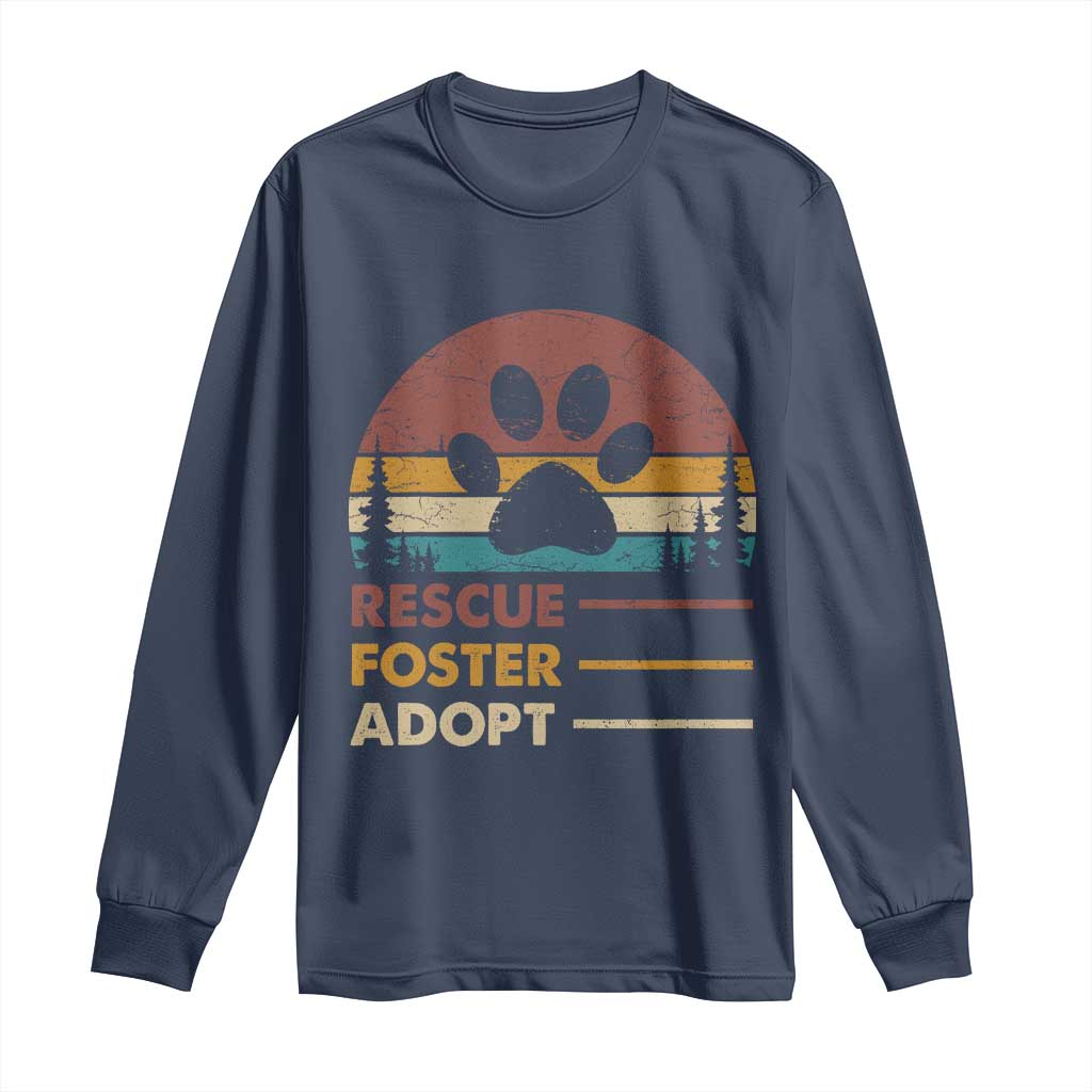 Rescue Dog Long Sleeve Shirt Retro Adopt Rescue Foster Animal Shelter Volunteer - Wonder Print Shop