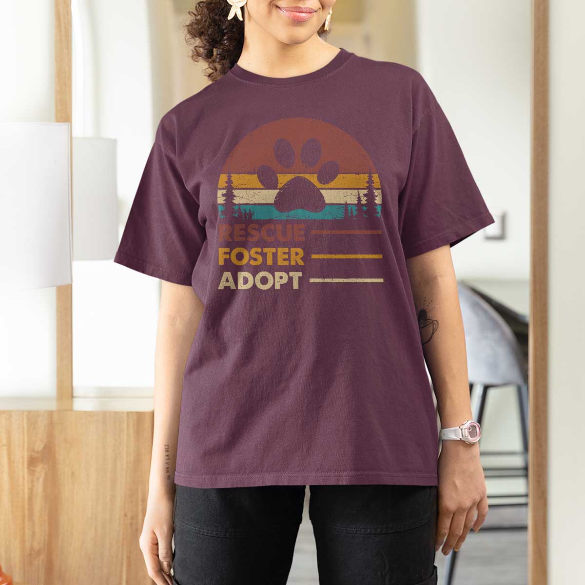 Rescue Dog T Shirt For Women Retro Adopt Rescue Foster Animal Shelter Volunteer - Wonder Print Shop