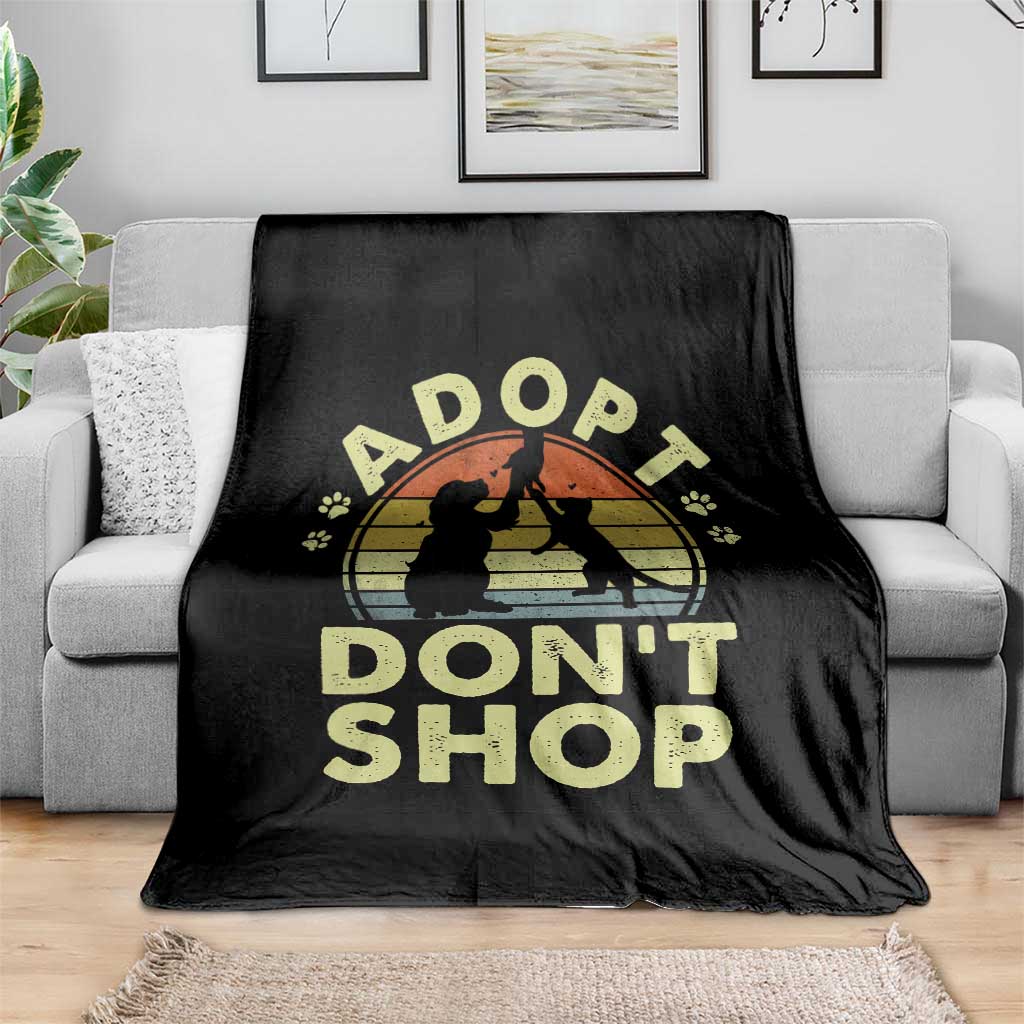 Adopt Dont Shop Throw Blanket Vintage Retro Cat Dog Rescue Animal Lovers Shelter Volunteer - Wonder Print Shop