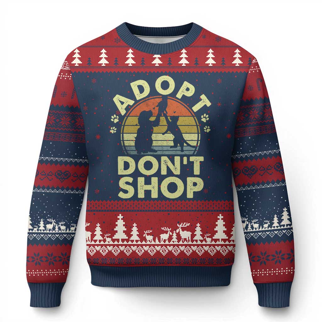 Adopt Dont Shop Ugly Christmas Sweater Vintage Retro Cat Dog Rescue Animal Lovers Shelter Volunteer - Wonder Print Shop