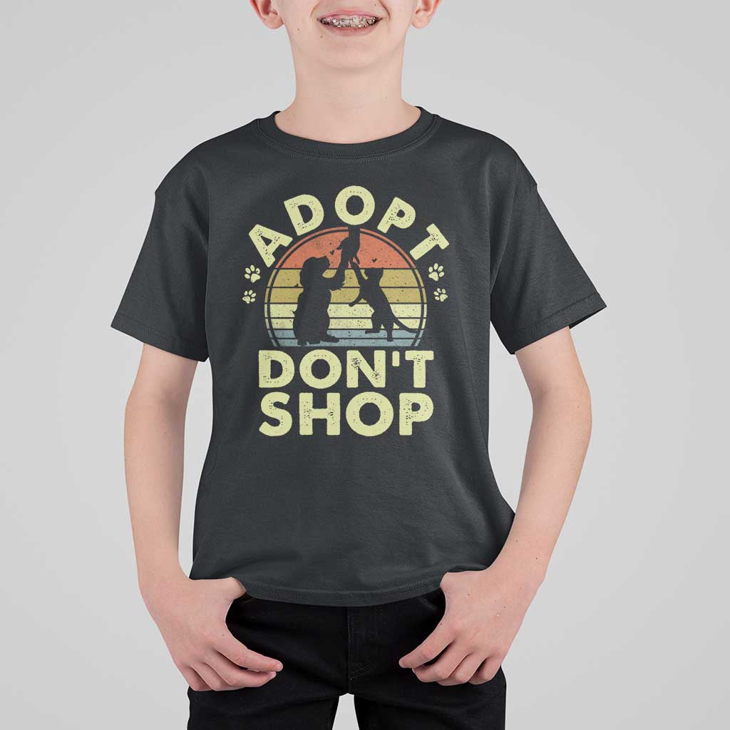 Adopt Dont Shop T Shirt For Kid Vintage Retro Cat Dog Rescue Animal Lovers Shelter Volunteer - Wonder Print Shop