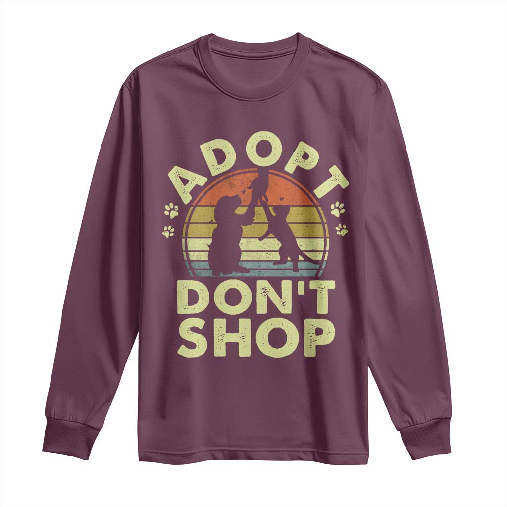 Adopt Dont Shop Long Sleeve Shirt Vintage Retro Cat Dog Rescue Animal Lovers Shelter Volunteer - Wonder Print Shop