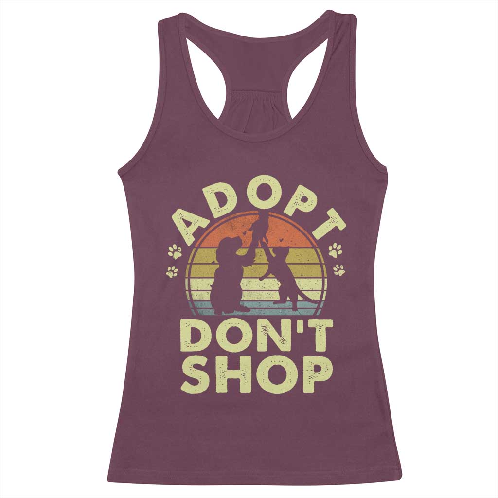 Adopt Dont Shop Racerback Tank Top Vintage Retro Cat Dog Rescue Animal Lovers Shelter Volunteer - Wonder Print Shop