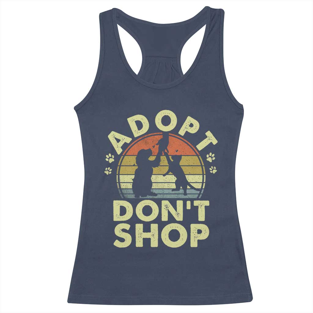 Adopt Dont Shop Racerback Tank Top Vintage Retro Cat Dog Rescue Animal Lovers Shelter Volunteer - Wonder Print Shop