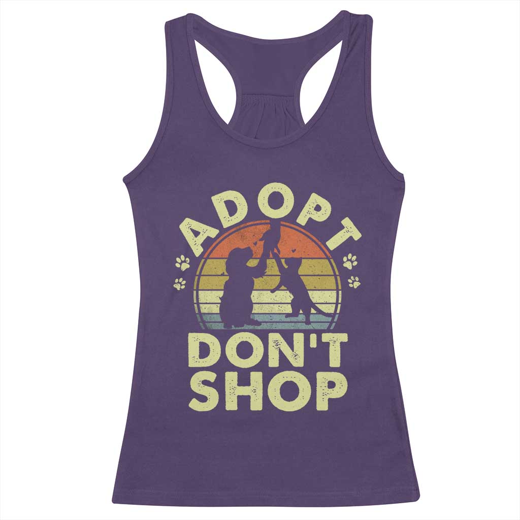 Adopt Dont Shop Racerback Tank Top Vintage Retro Cat Dog Rescue Animal Lovers Shelter Volunteer - Wonder Print Shop