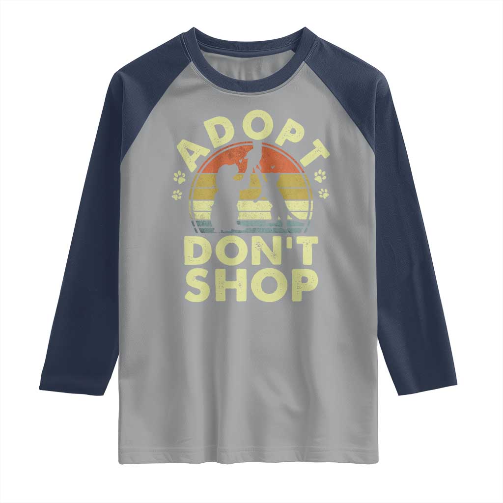 Adopt Dont Shop Raglan Shirt Vintage Retro Cat Dog Rescue Animal Lovers Shelter Volunteer - Wonder Print Shop