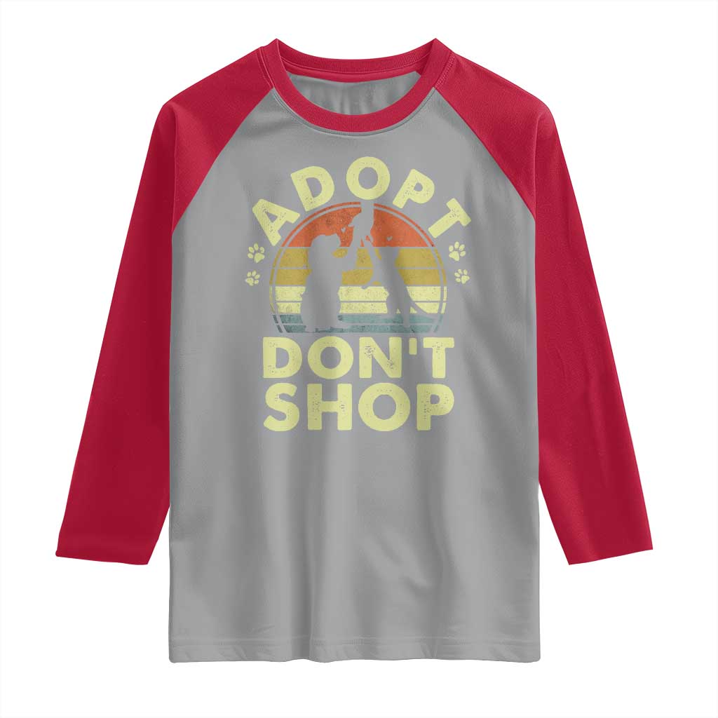 Adopt Dont Shop Raglan Shirt Vintage Retro Cat Dog Rescue Animal Lovers Shelter Volunteer - Wonder Print Shop