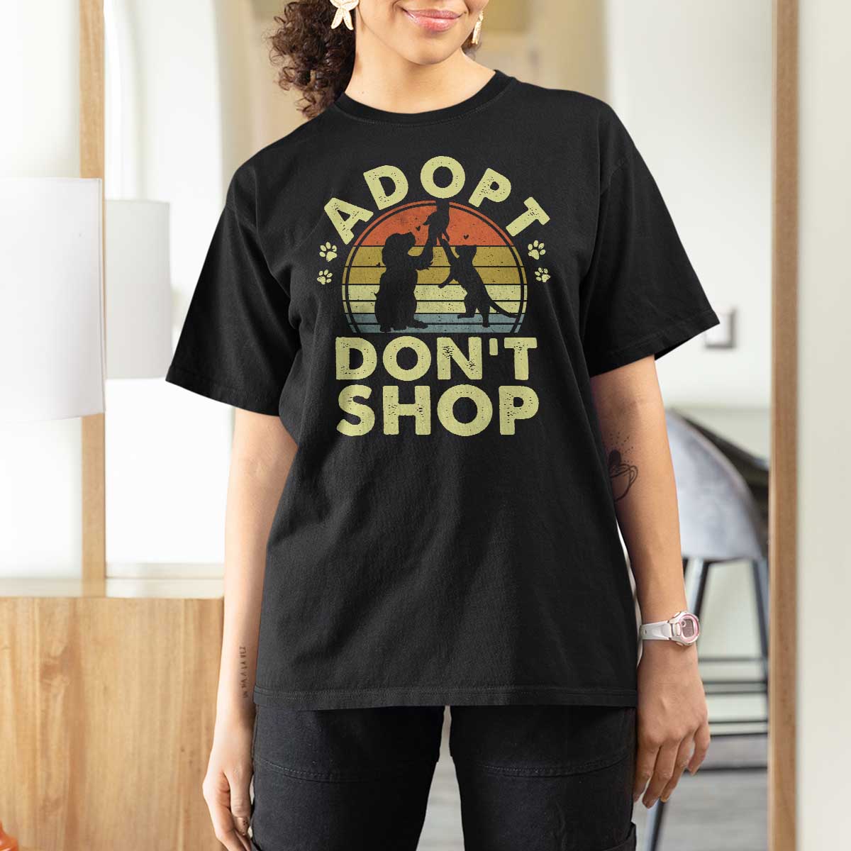 Adopt Dont Shop T Shirt For Women Vintage Retro Cat Dog Rescue Animal Lovers Shelter Volunteer - Wonder Print Shop