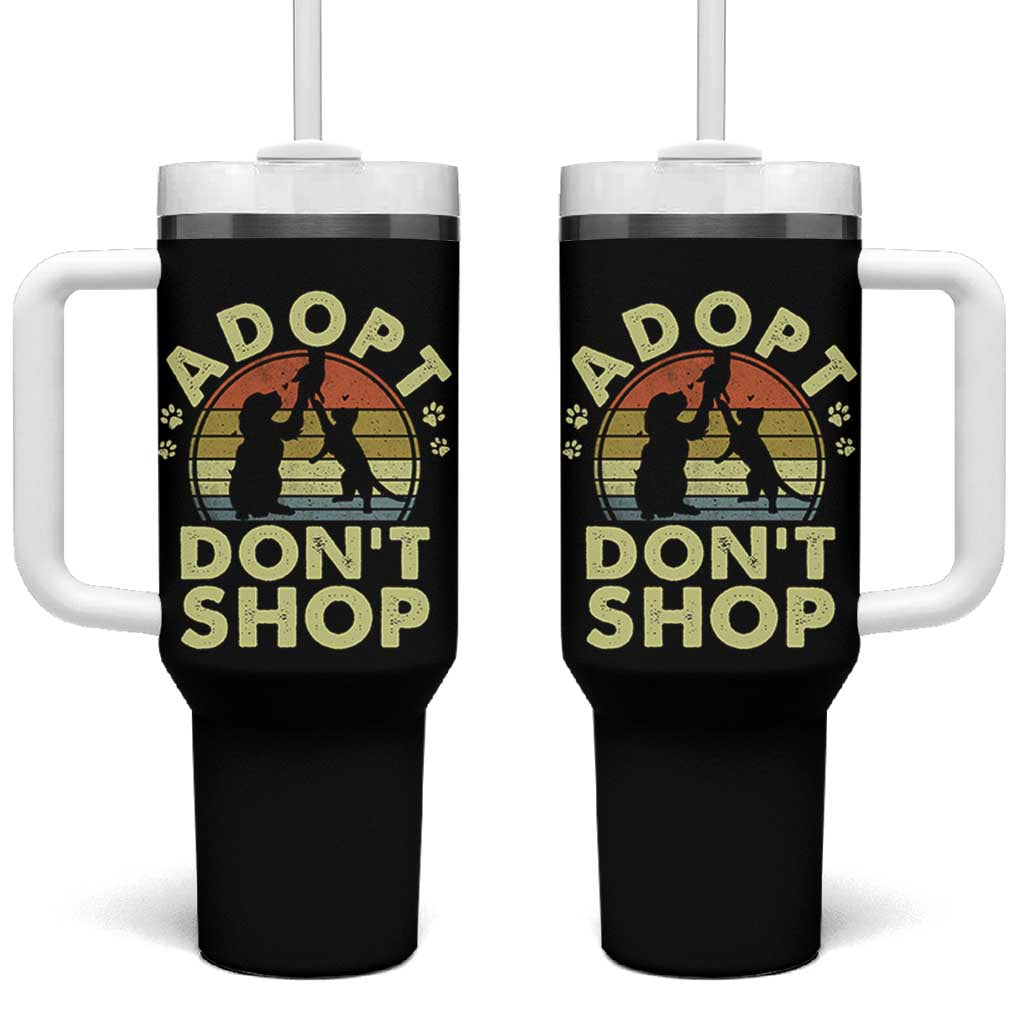 Adopt Dont Shop Tumbler With Handle Vintage Retro Cat Dog Rescue Animal Lovers Shelter Volunteer - Wonder Print Shop