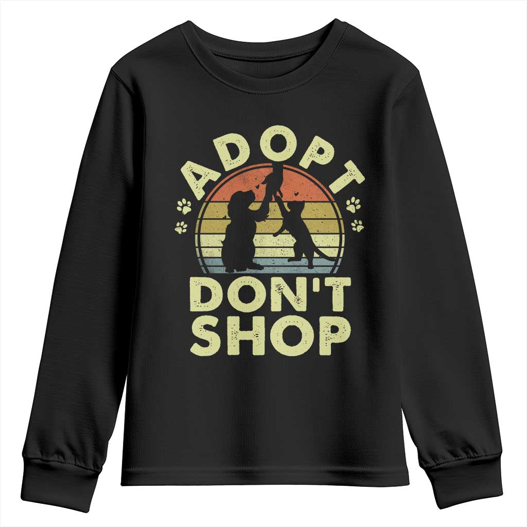Adopt Dont Shop Youth Sweatshirt Vintage Retro Cat Dog Rescue Animal Lovers Shelter Volunteer - Wonder Print Shop