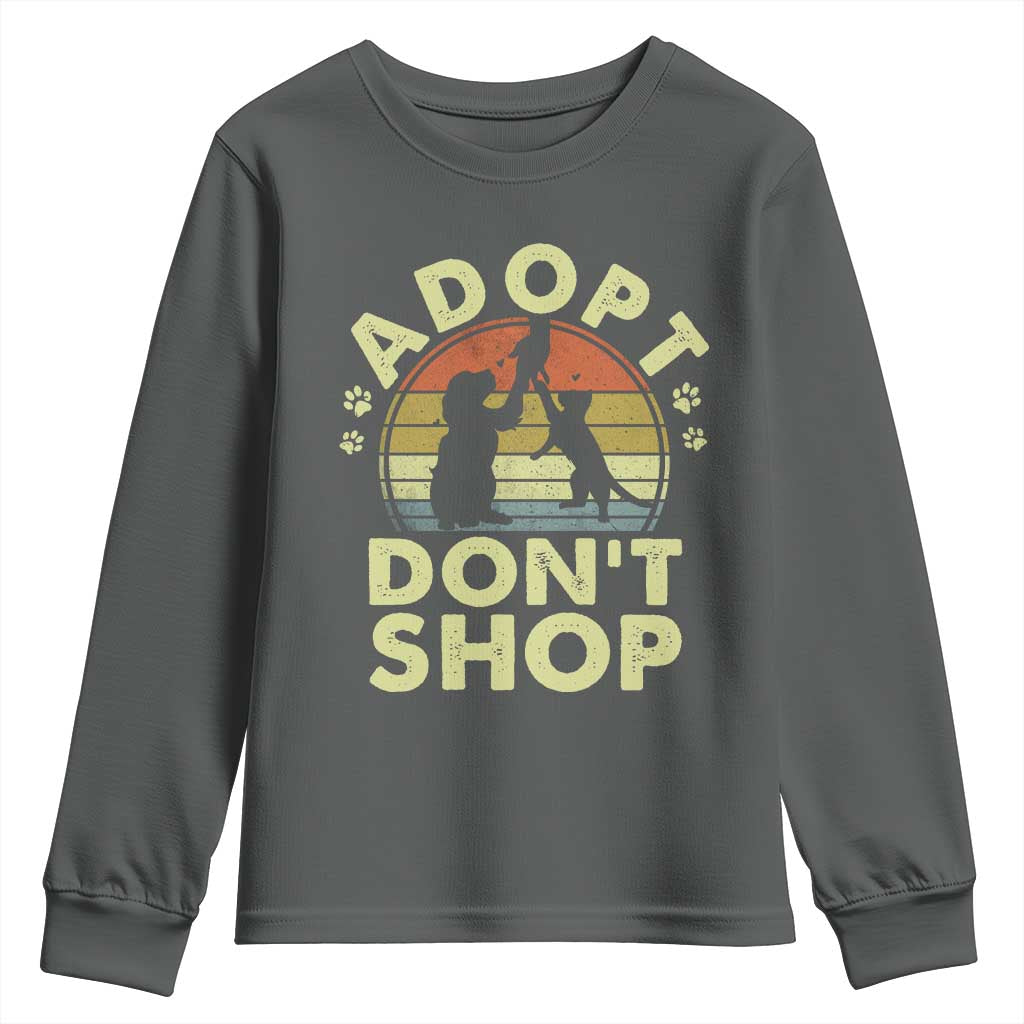 Adopt Dont Shop Youth Sweatshirt Vintage Retro Cat Dog Rescue Animal Lovers Shelter Volunteer - Wonder Print Shop