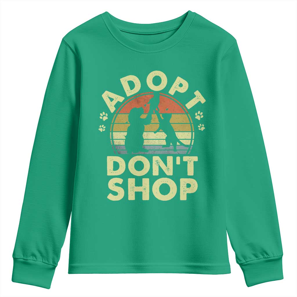 Adopt Dont Shop Youth Sweatshirt Vintage Retro Cat Dog Rescue Animal Lovers Shelter Volunteer - Wonder Print Shop