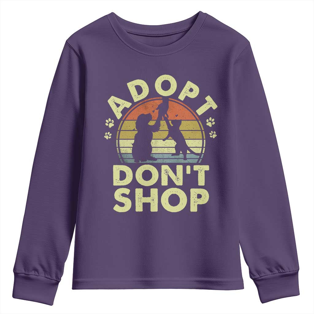 Adopt Dont Shop Youth Sweatshirt Vintage Retro Cat Dog Rescue Animal Lovers Shelter Volunteer - Wonder Print Shop