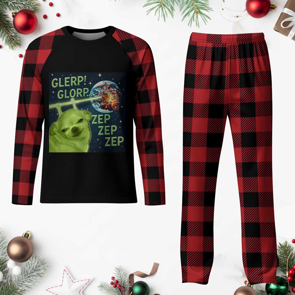 Funny Alien Dog Meme Plaid Pajama Set Glorp Zep Sci-Fi Humor Chihuahua - Wonder Print Shop
