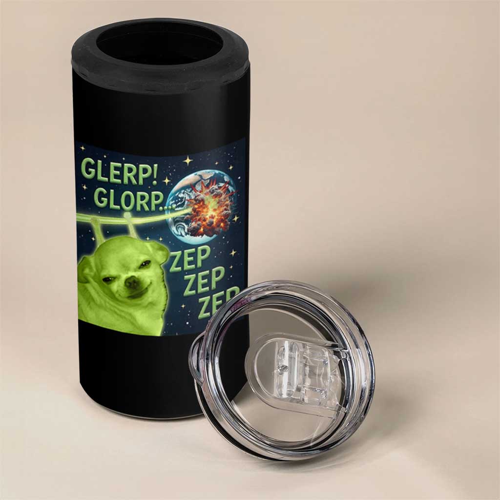 Funny Alien Dog Meme 4 in 1 Can Cooler Tumbler Glorp Zep Sci-Fi Humor Chihuahua - Wonder Print Shop