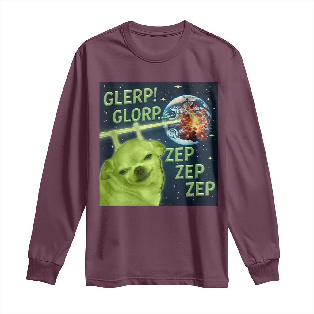Funny Alien Dog Meme Long Sleeve Shirt Glorp Zep Sci-Fi Humor Chihuahua - Wonder Print Shop