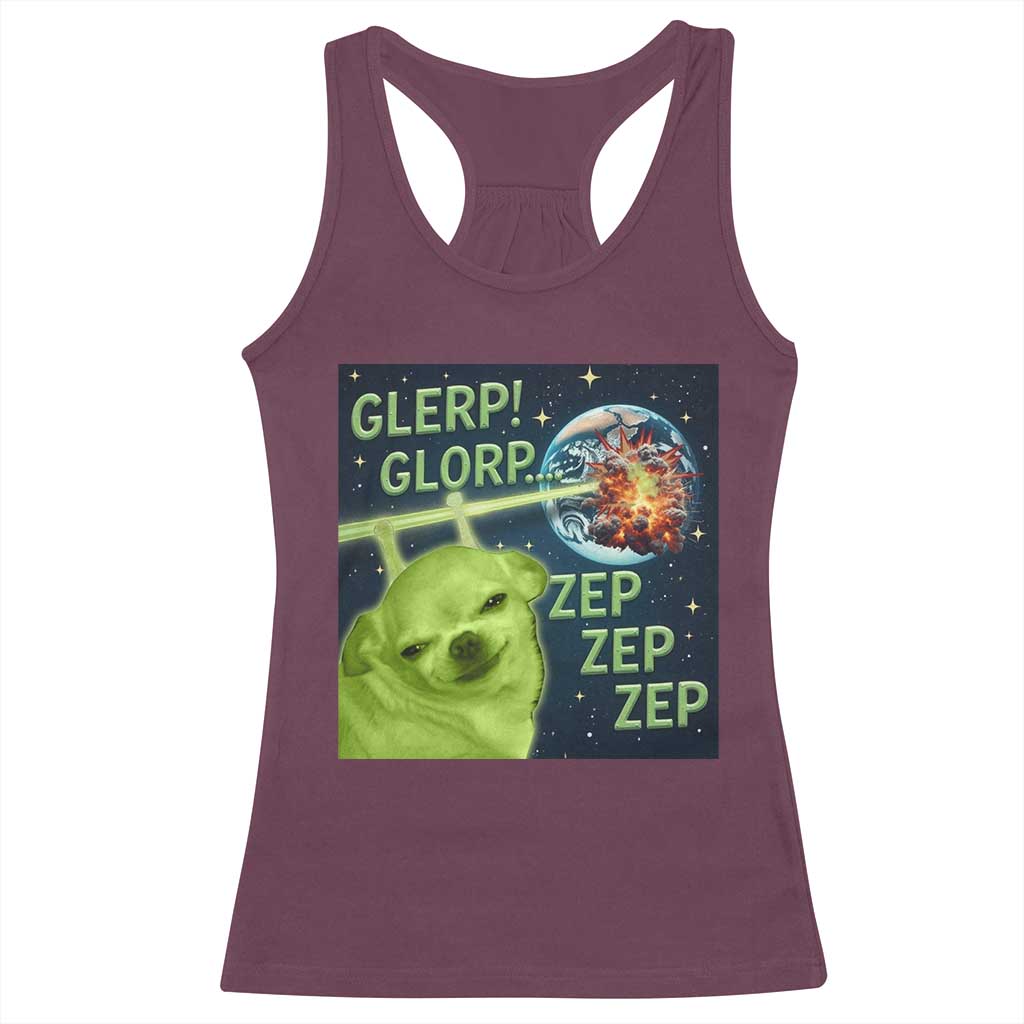 Funny Alien Dog Meme Racerback Tank Top Glorp Zep Sci-Fi Humor Chihuahua - undefined