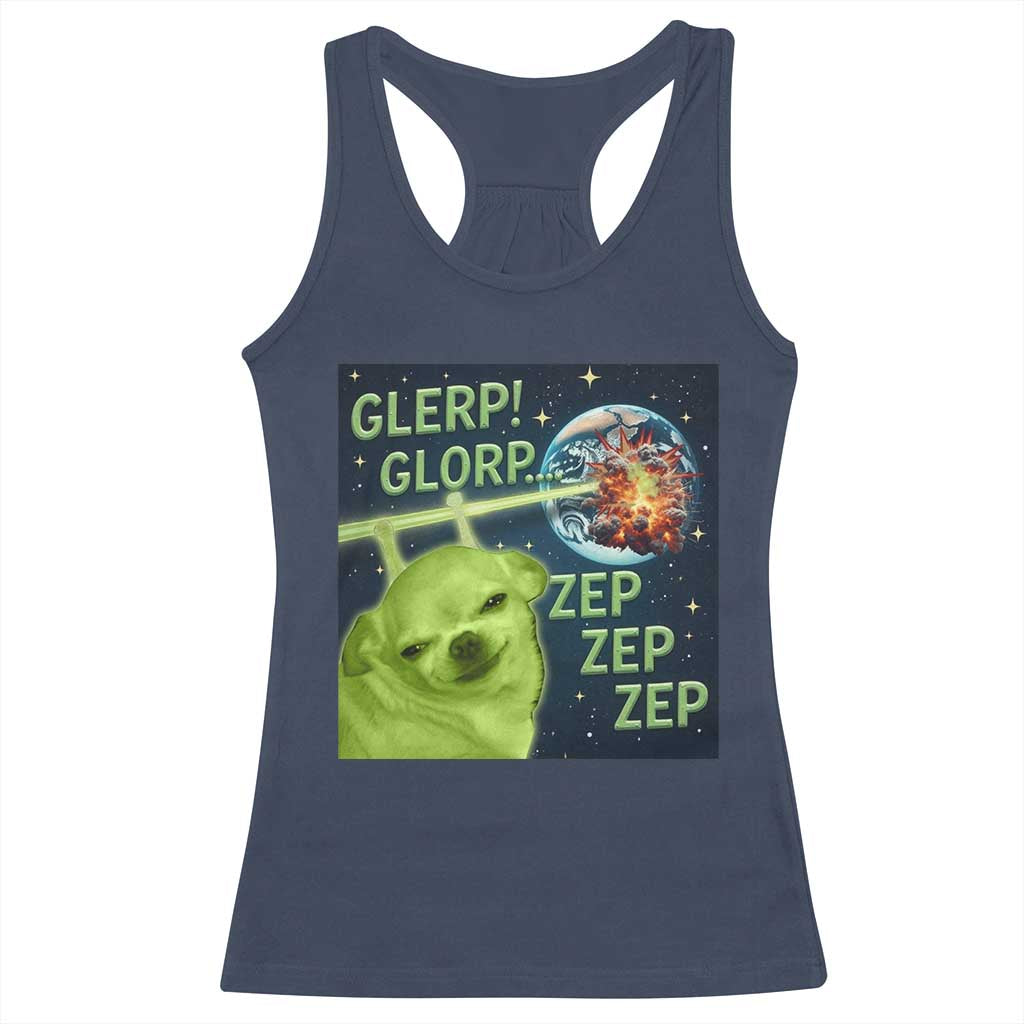 Funny Alien Dog Meme Racerback Tank Top Glorp Zep Sci-Fi Humor Chihuahua - undefined