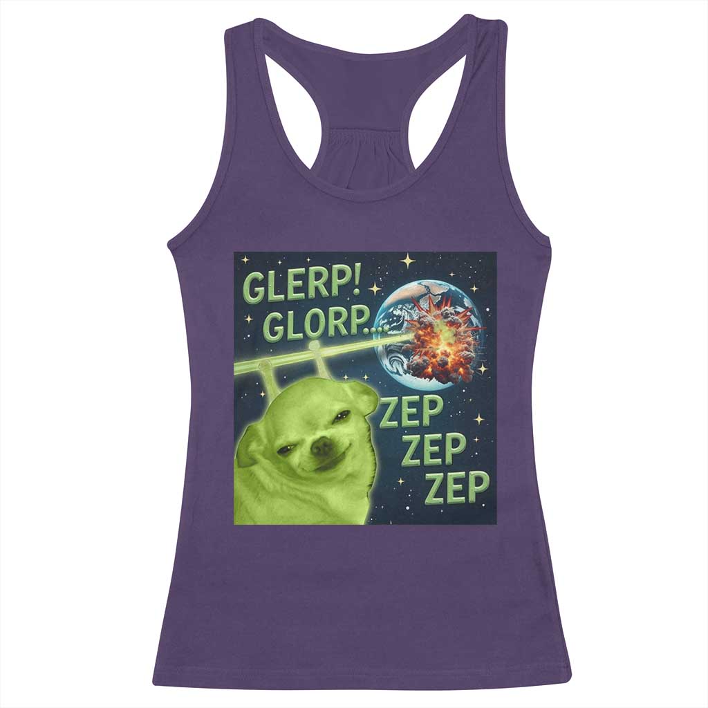 Funny Alien Dog Meme Racerback Tank Top Glorp Zep Sci-Fi Humor Chihuahua - undefined