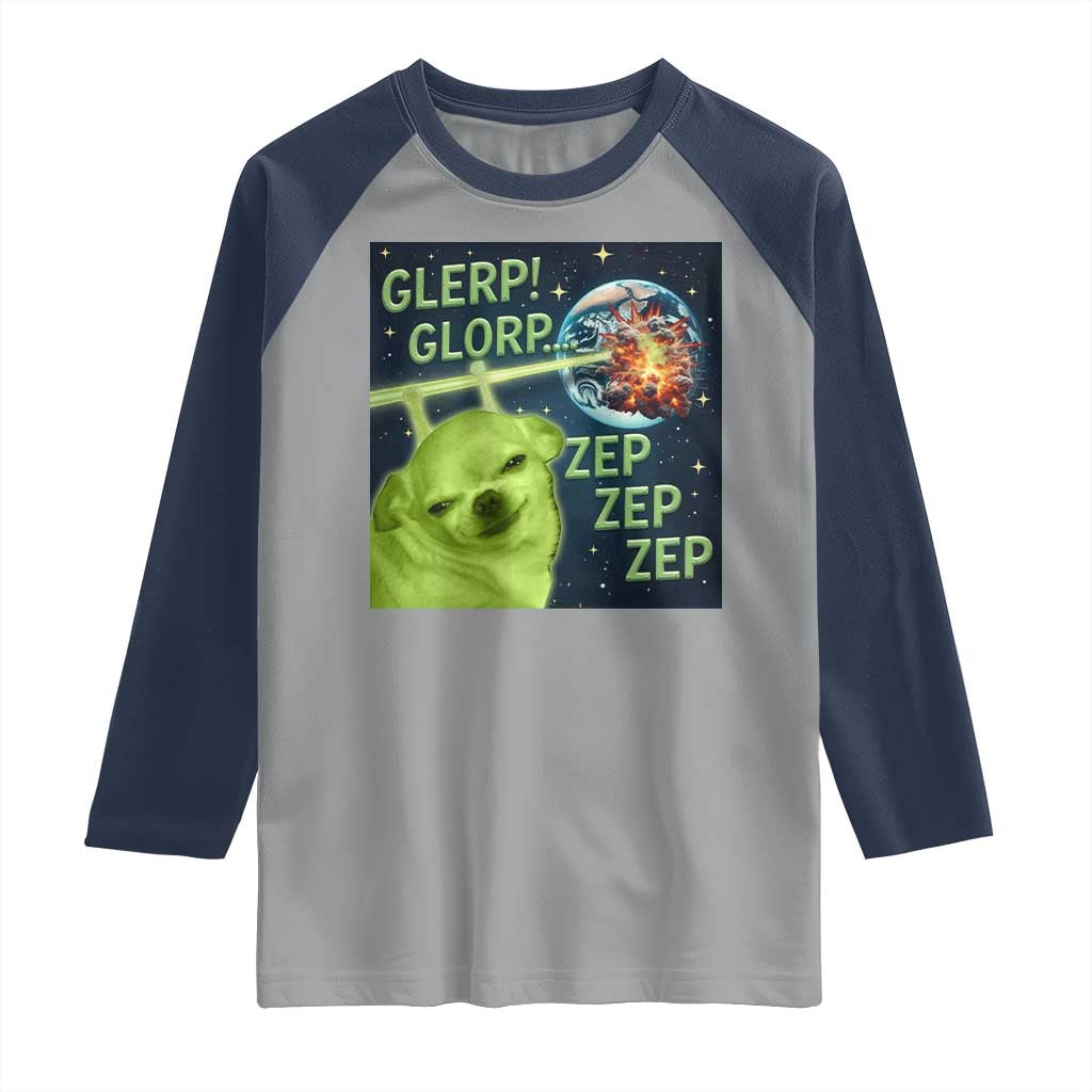 Funny Alien Dog Meme Raglan Shirt Glorp Zep Sci-Fi Humor Chihuahua - Wonder Print Shop
