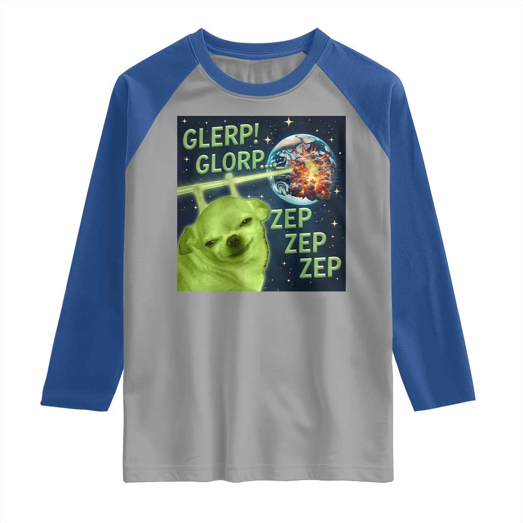 Funny Alien Dog Meme Raglan Shirt Glorp Zep Sci-Fi Humor Chihuahua - Wonder Print Shop