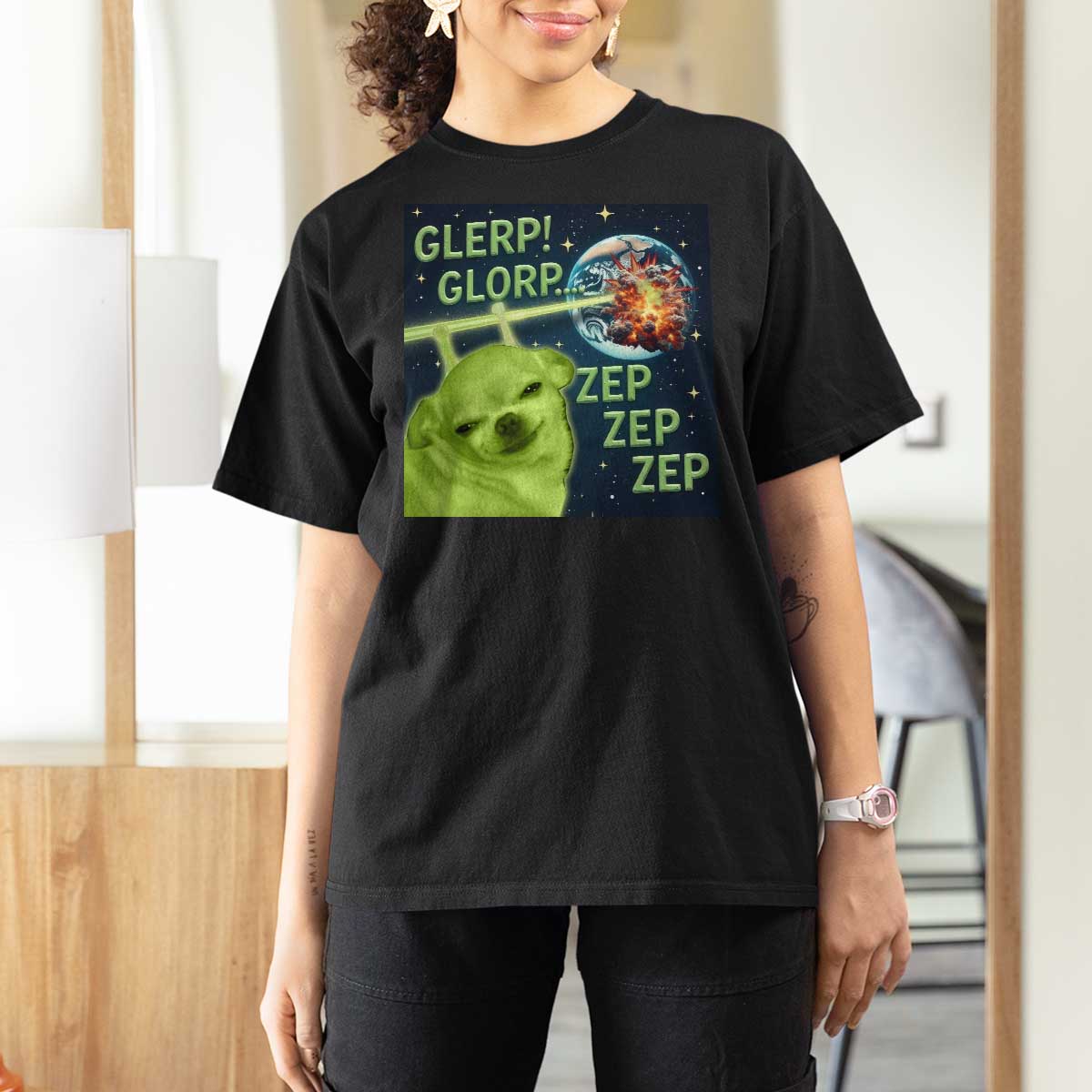 Funny Alien Dog Meme T Shirt For Women Glorp Zep Sci-Fi Humor Chihuahua - Wonder Print Shop