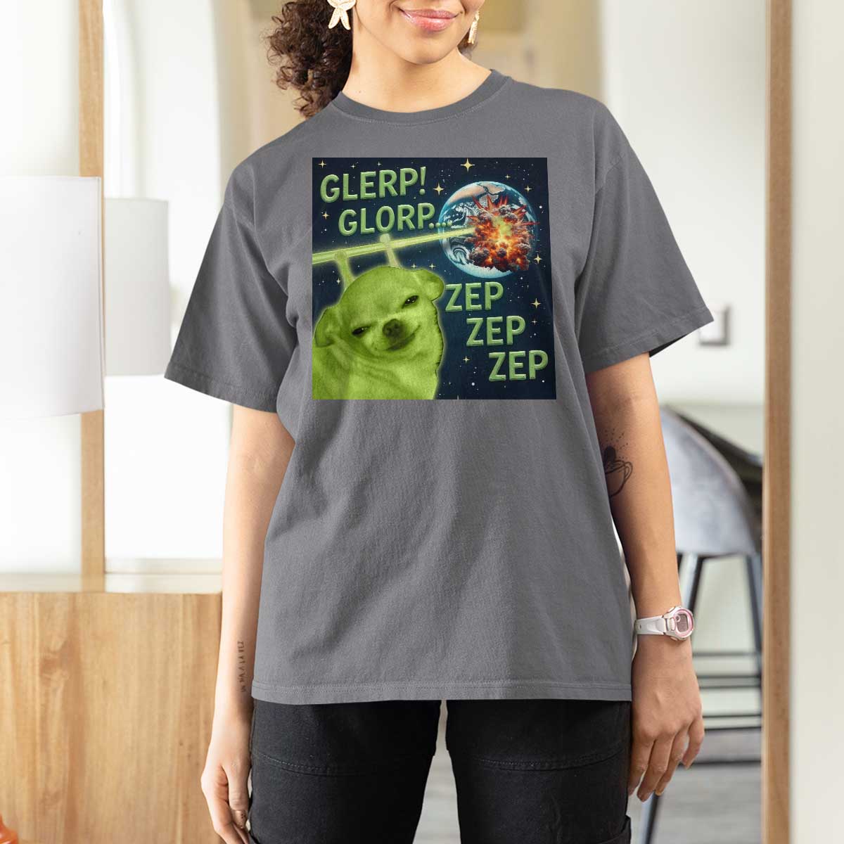 Funny Alien Dog Meme T Shirt For Women Glorp Zep Sci-Fi Humor Chihuahua - Wonder Print Shop