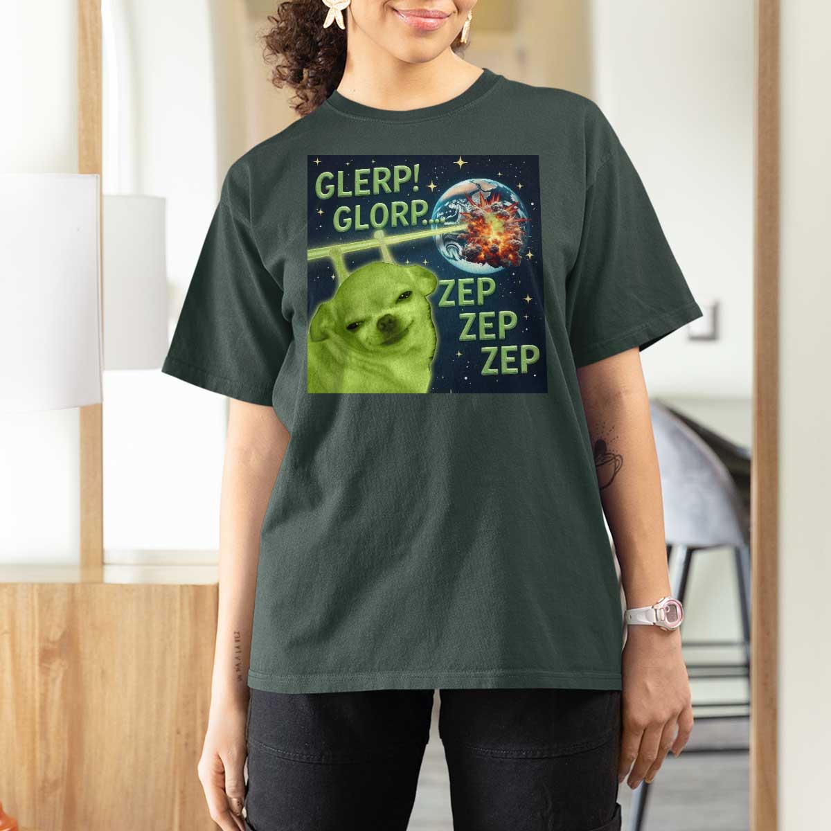 Funny Alien Dog Meme T Shirt For Women Glorp Zep Sci-Fi Humor Chihuahua - Wonder Print Shop