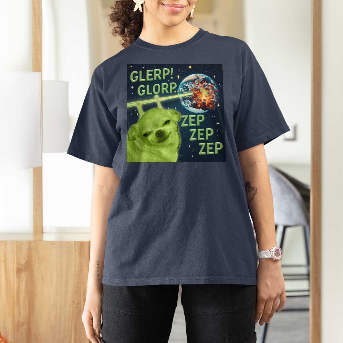 Funny Alien Dog Meme T Shirt For Women Glorp Zep Sci-Fi Humor Chihuahua - Wonder Print Shop
