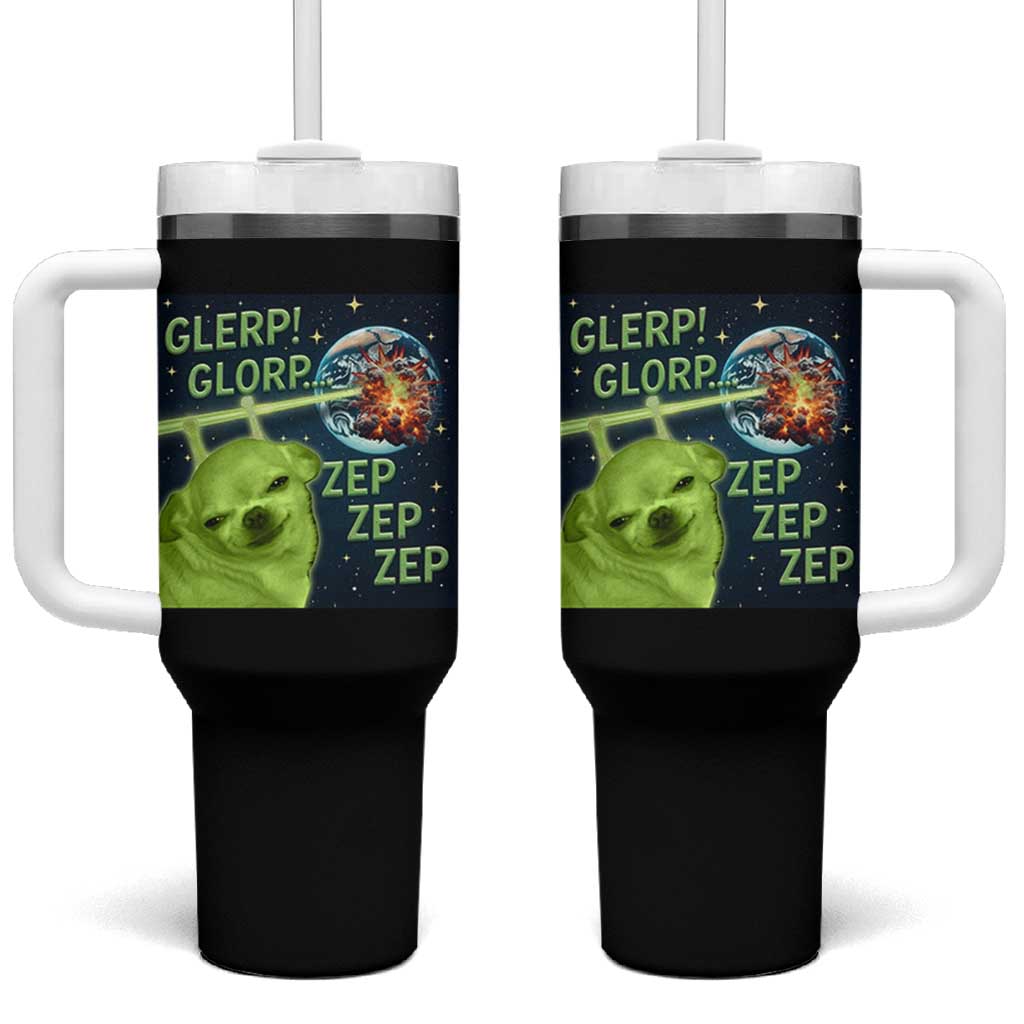 Funny Alien Dog Meme Tumbler With Handle Glorp Zep Sci-Fi Humor Chihuahua - Wonder Print Shop