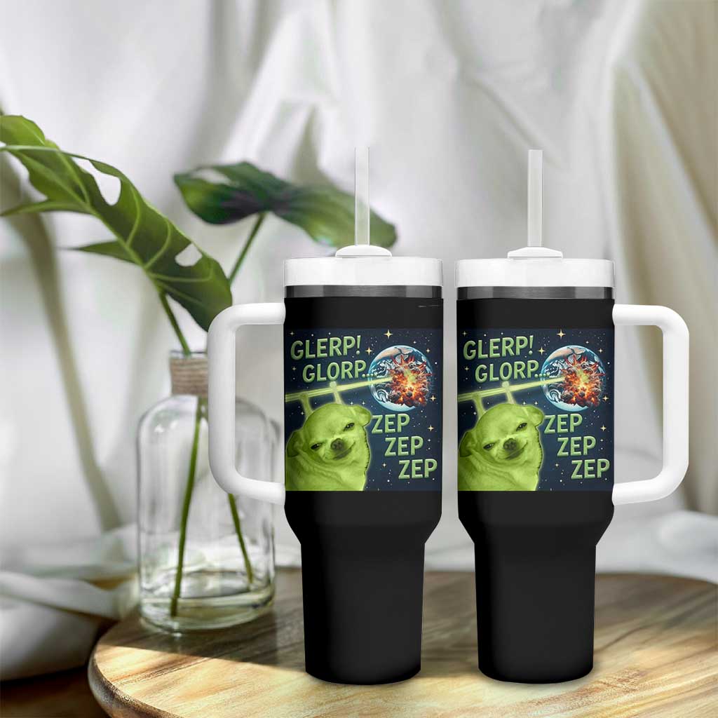 Funny Alien Dog Meme Tumbler With Handle Glorp Zep Sci-Fi Humor Chihuahua - Wonder Print Shop