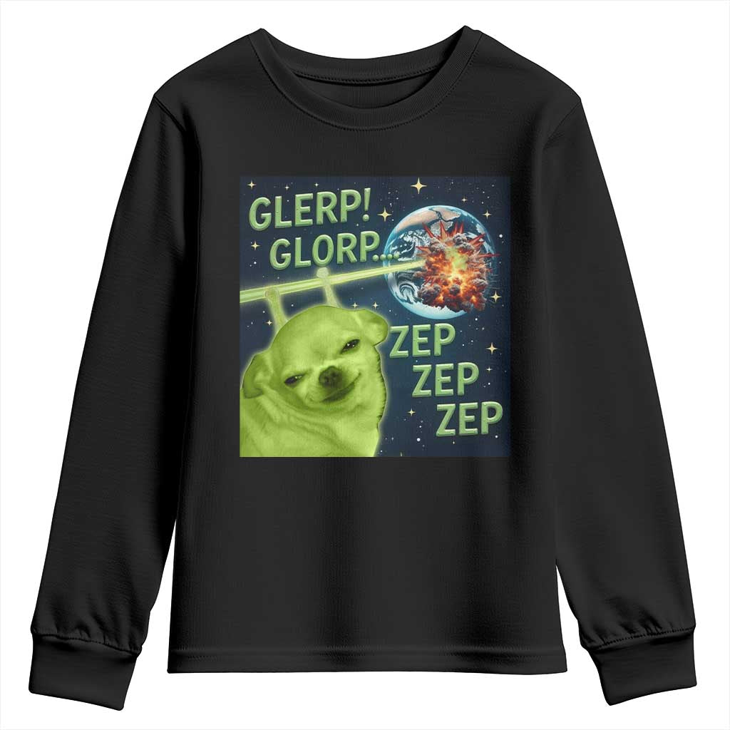 Funny Alien Dog Meme Youth Sweatshirt Glorp Zep Sci-Fi Humor Chihuahua - Wonder Print Shop