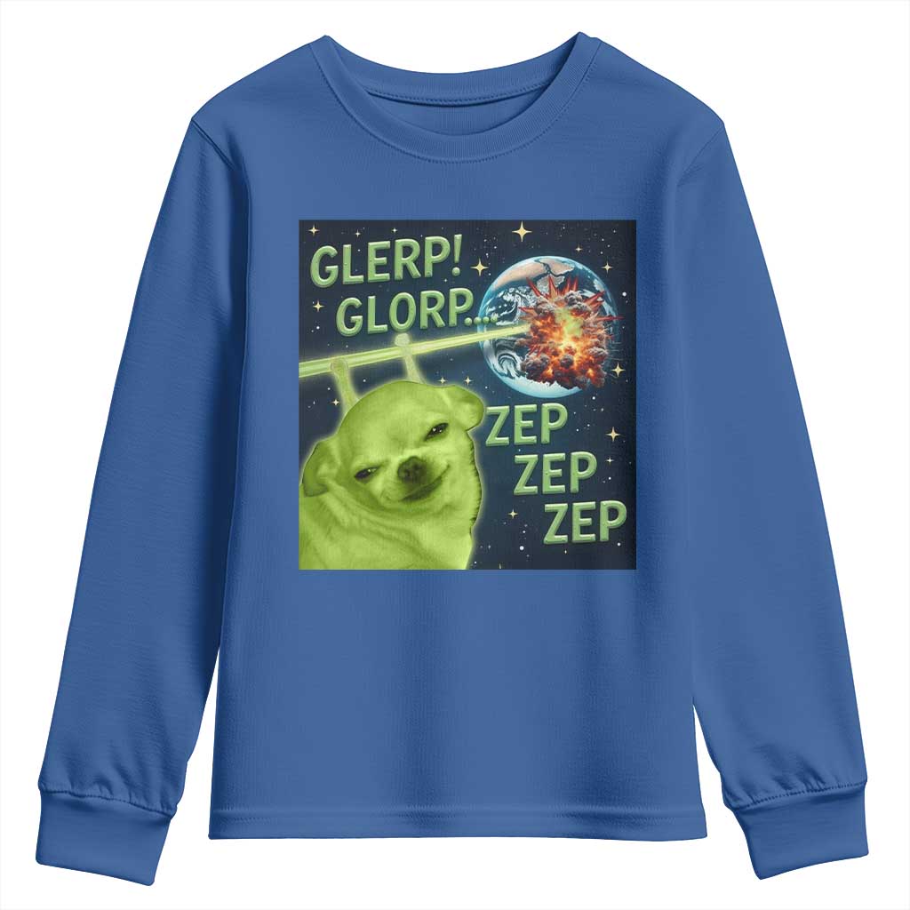 Funny Alien Dog Meme Youth Sweatshirt Glorp Zep Sci-Fi Humor Chihuahua - Wonder Print Shop