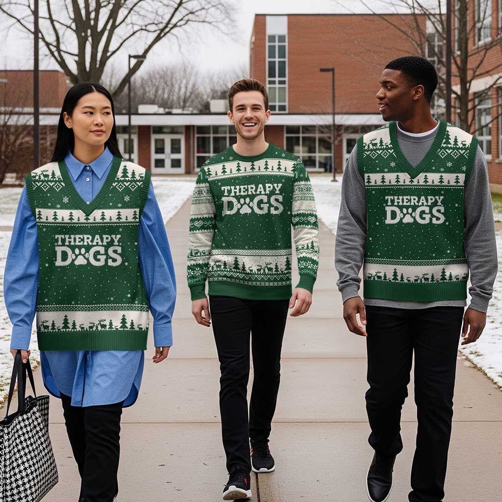 Therapy Dog V-Neck Knit Sweater Vest Classic Retro Varsity Vintage Pet Partners - Wonder Print Shop