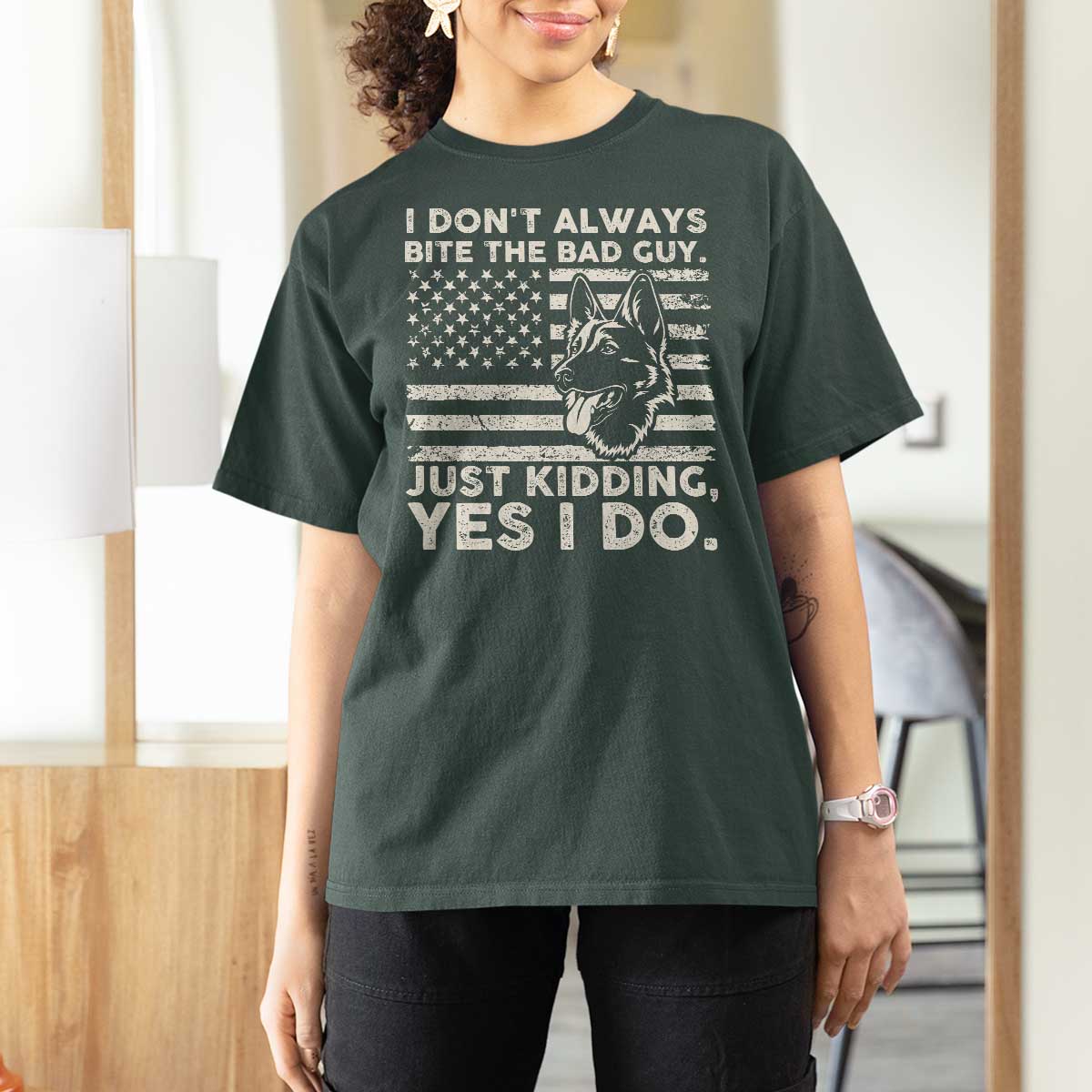 Funny K9 T Shirt For Women Belgian Malinois American Flag Police Officer - Wonder Print Shop