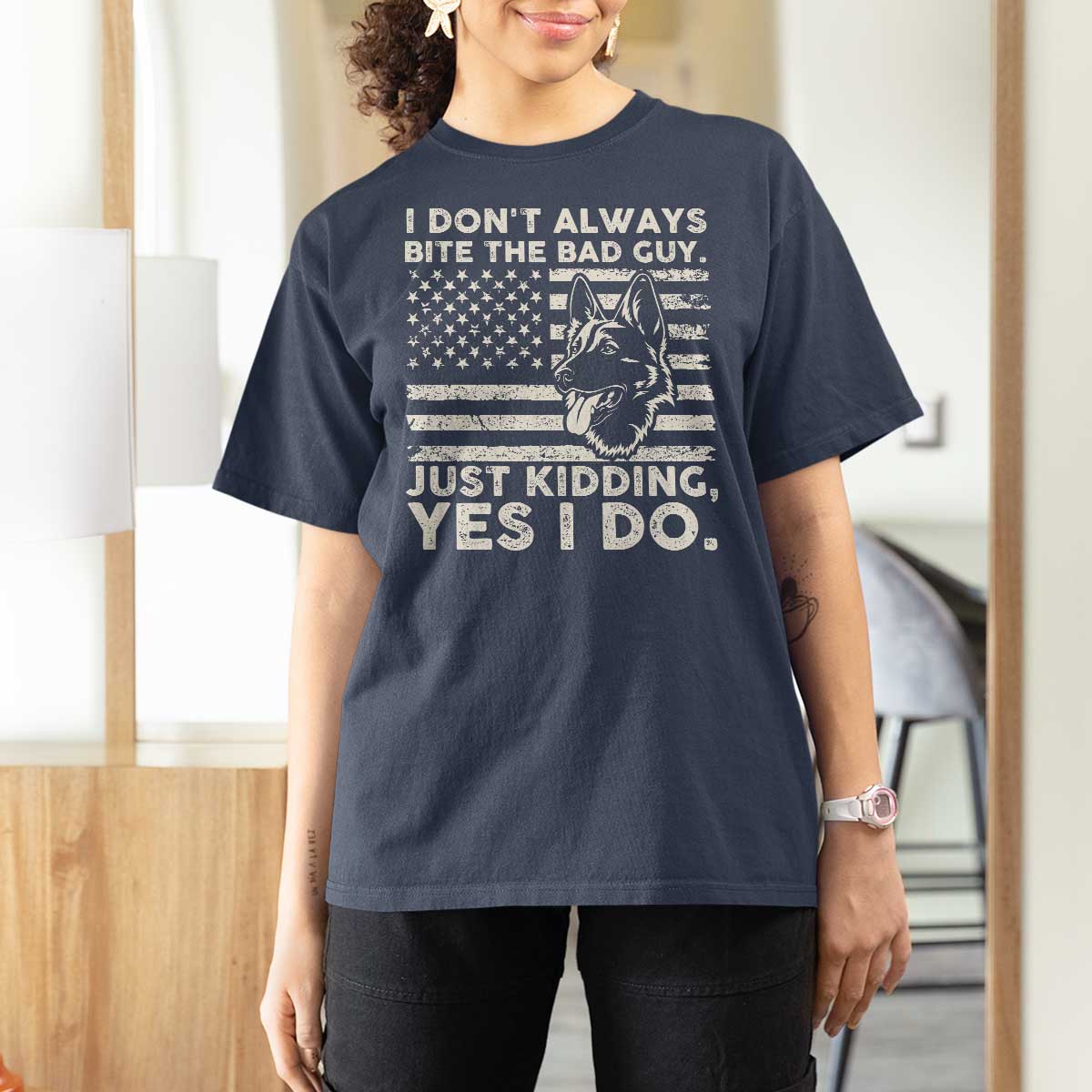 Funny K9 T Shirt For Women Belgian Malinois American Flag Police Officer - Wonder Print Shop