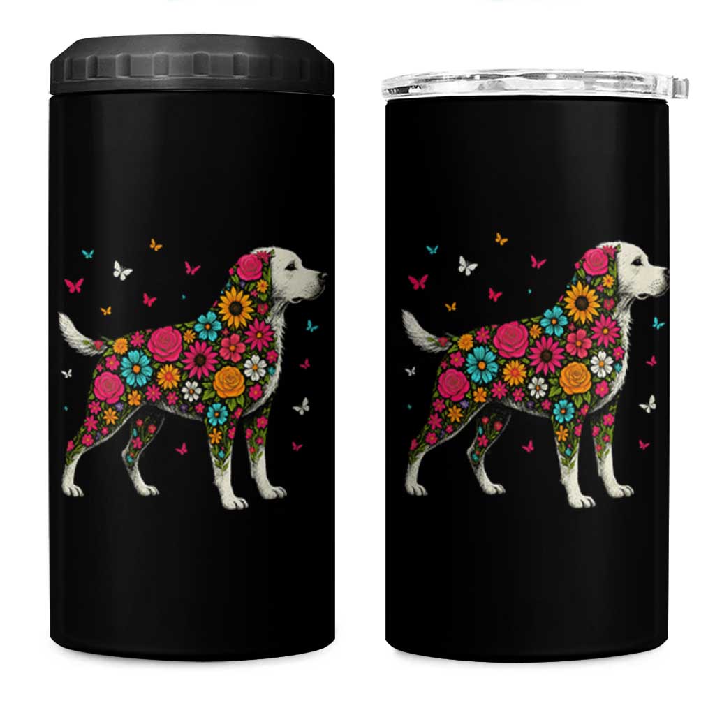 Labrador Dog Mom 4 in 1 Can Cooler Tumbler Vintage Colorful Floral Flower Dog Lover - Wonder Print Shop