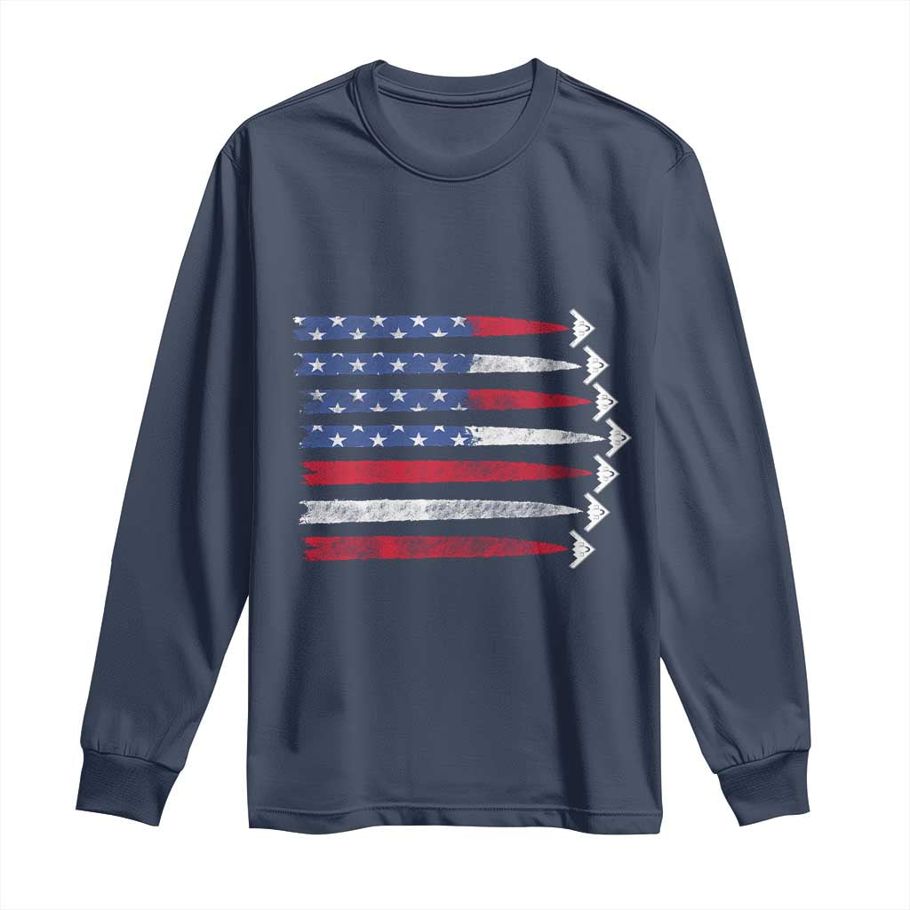 B2 Spirit Long Sleeve Shirt B-2 Stealth Bomber Aircraft American Flag Patriotic - Wonder Print Shop