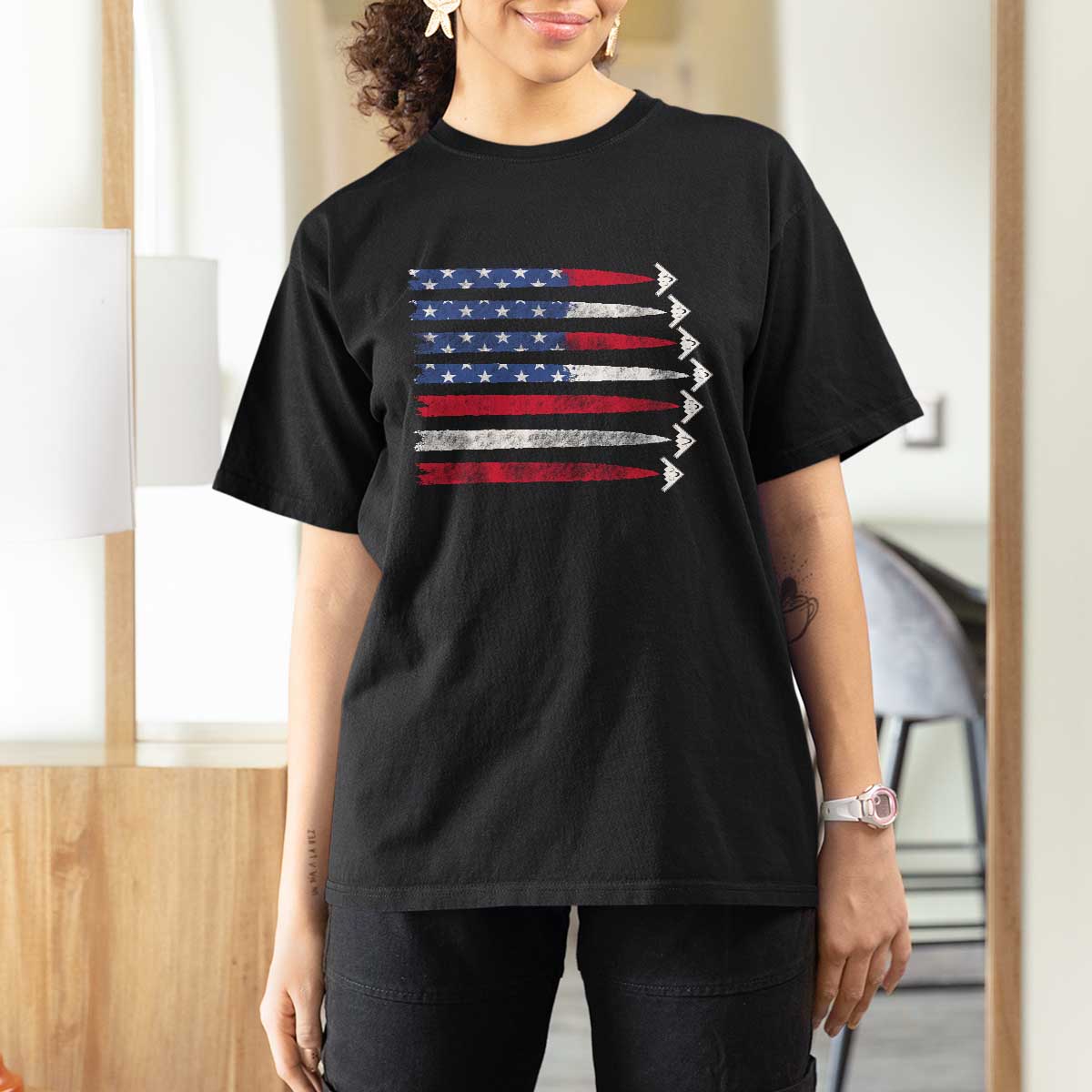 B2 Spirit T Shirt For Women B-2 Stealth Bomber Aircraft American Flag Patriotic - Wonder Print Shop