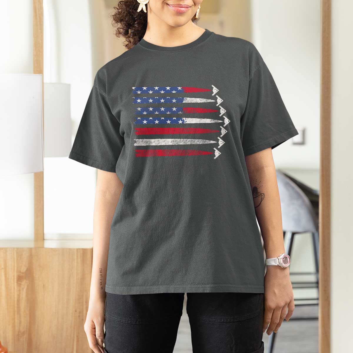 B2 Spirit T Shirt For Women B-2 Stealth Bomber Aircraft American Flag Patriotic - Wonder Print Shop