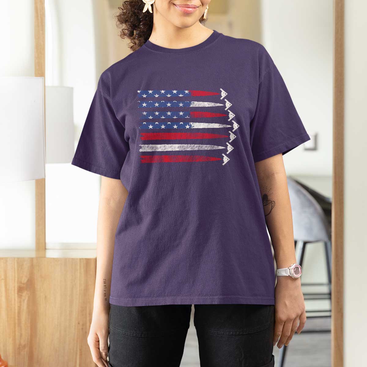 B2 Spirit T Shirt For Women B-2 Stealth Bomber Aircraft American Flag Patriotic - Wonder Print Shop