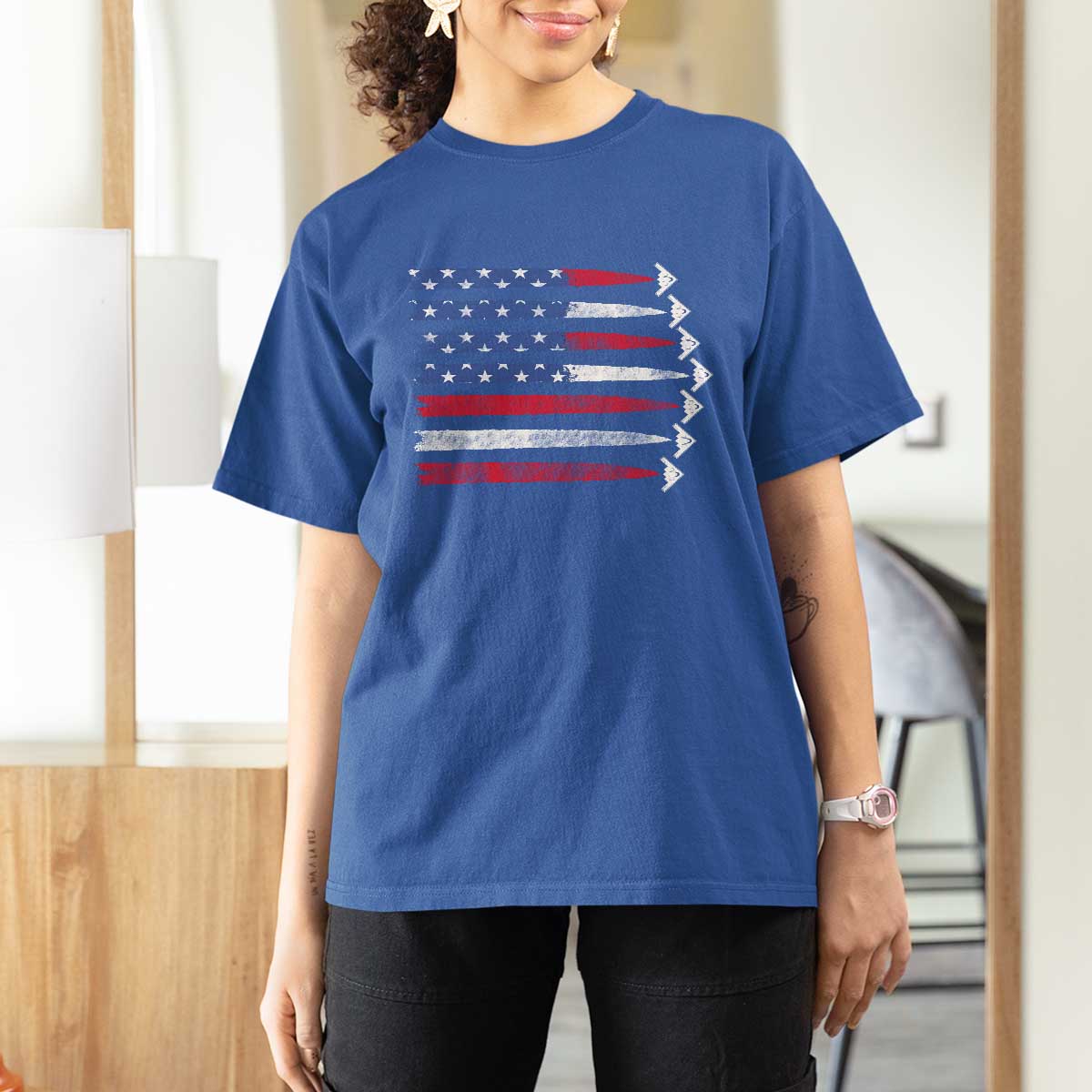 B2 Spirit T Shirt For Women B-2 Stealth Bomber Aircraft American Flag Patriotic - Wonder Print Shop