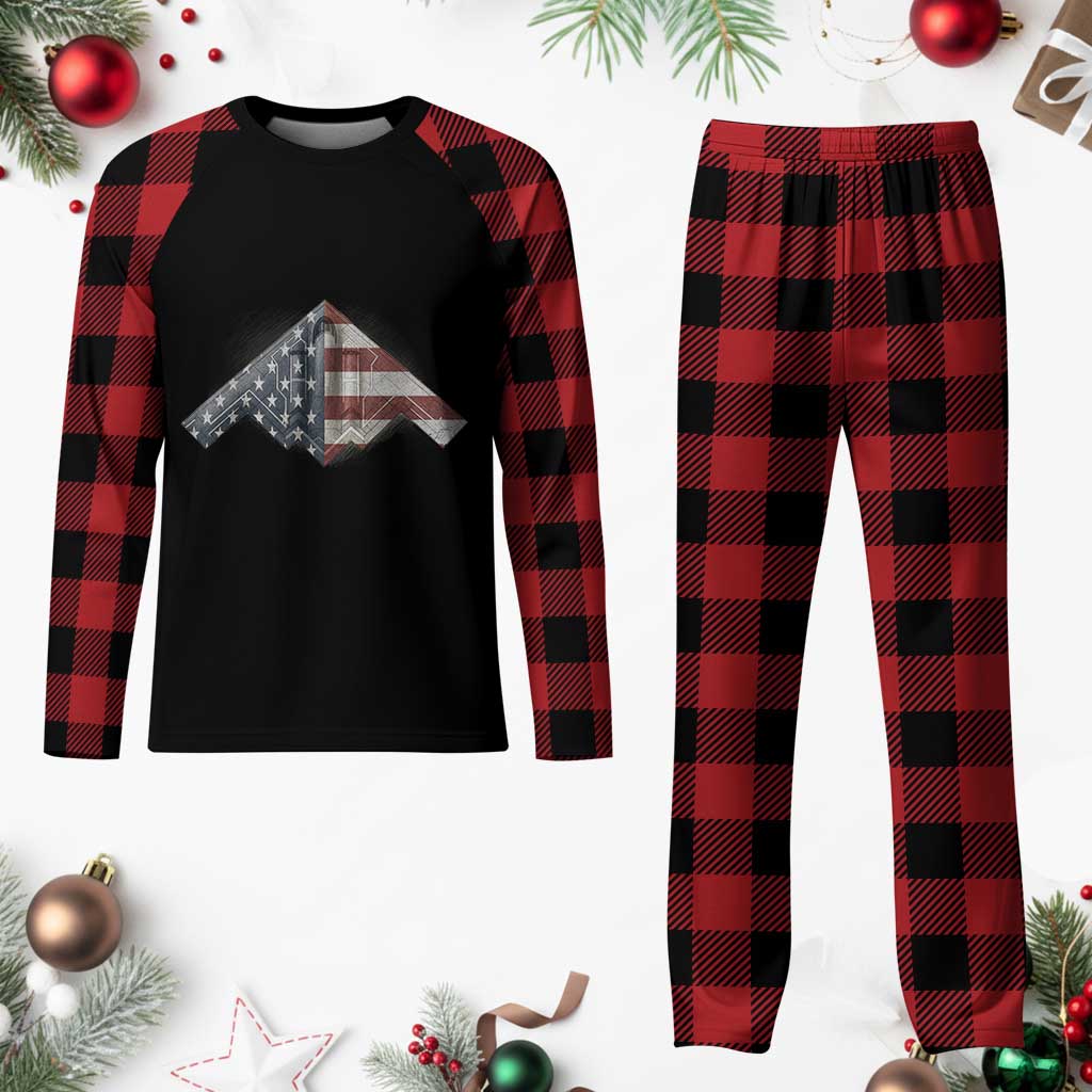 B2 Spirit Plaid Pajama Set B-2 Bomber Stealth Aircraft Schematic American Flag - Wonder Print Shop