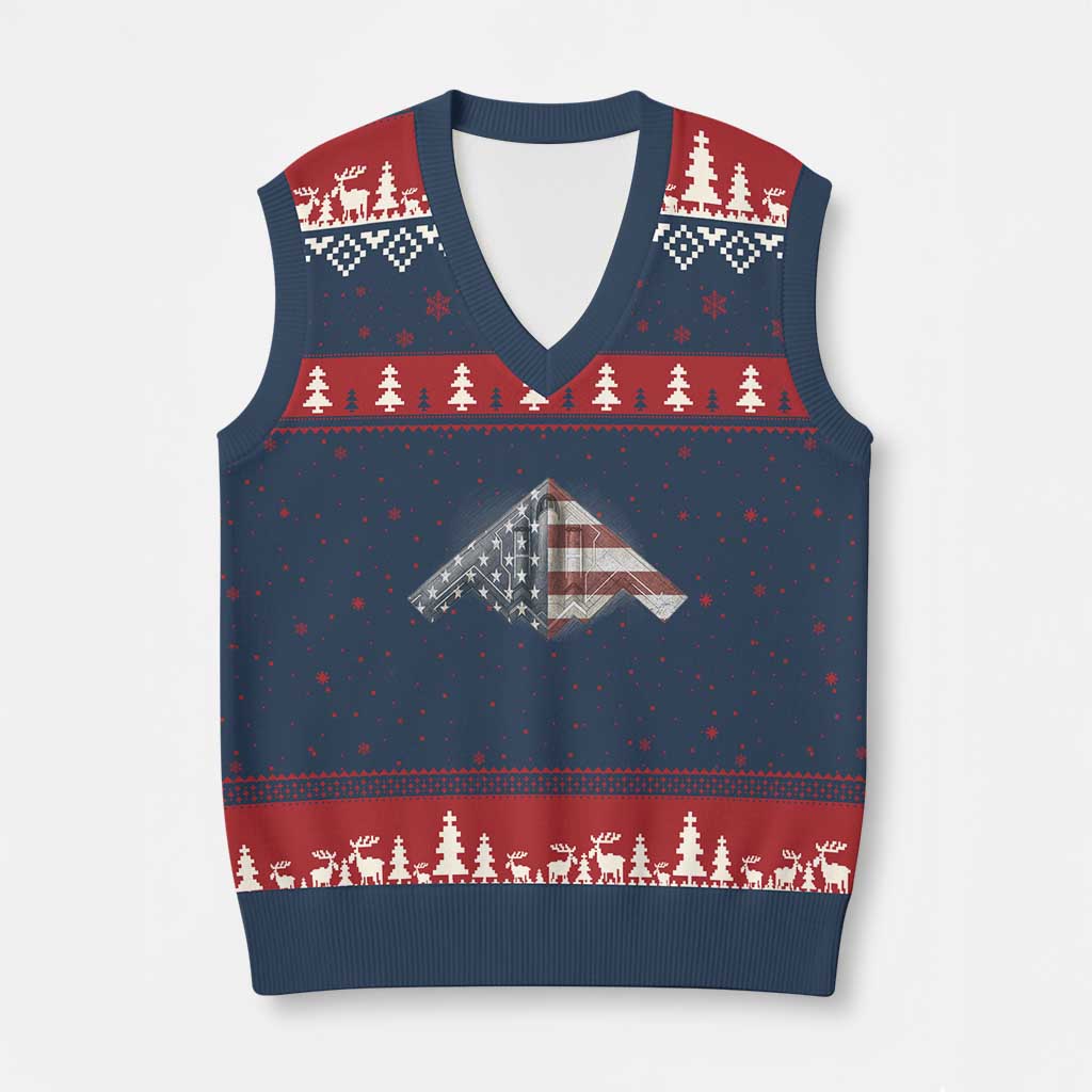B2 Spirit V-Neck Knit Sweater Vest B-2 Bomber Stealth Aircraft Schematic American Flag - Wonder Print Shop