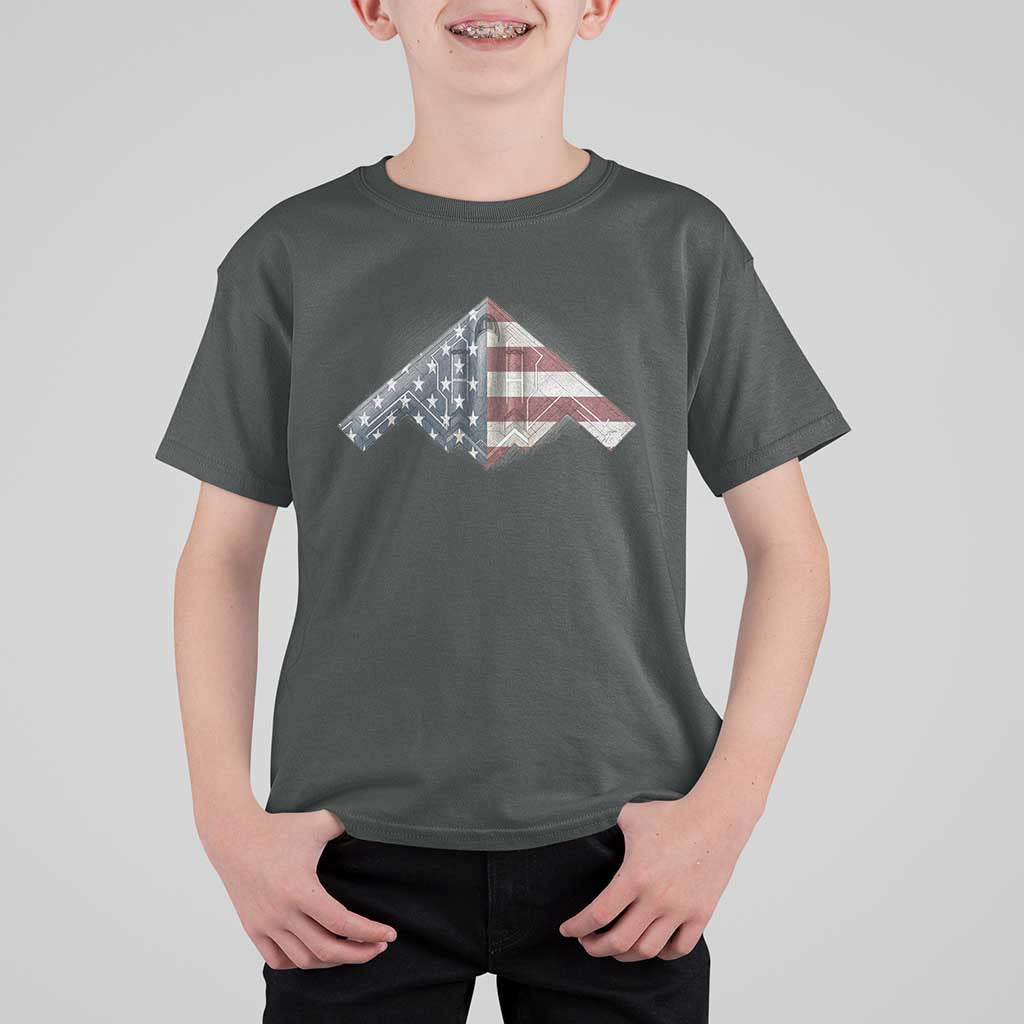 B2 Spirit T Shirt For Kid B-2 Bomber Stealth Aircraft Schematic American Flag - Wonder Print Shop