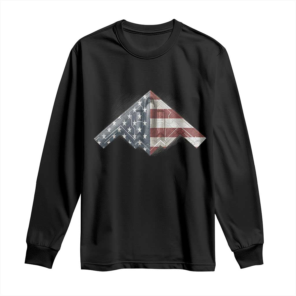 B2 Spirit Long Sleeve Shirt B-2 Bomber Stealth Aircraft Schematic American Flag - Wonder Print Shop