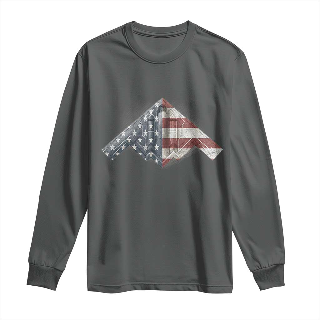 B2 Spirit Long Sleeve Shirt B-2 Bomber Stealth Aircraft Schematic American Flag - Wonder Print Shop