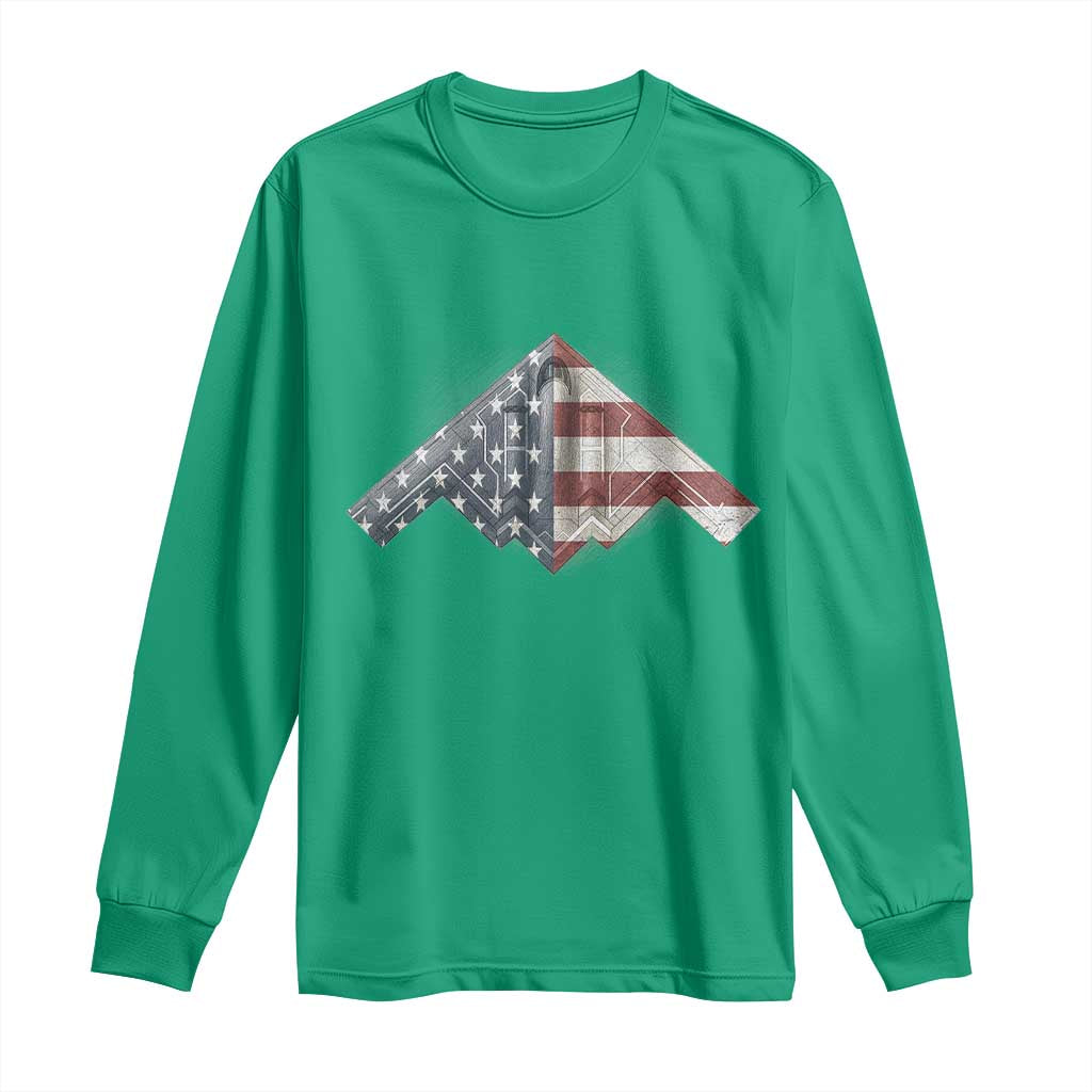 B2 Spirit Long Sleeve Shirt B-2 Bomber Stealth Aircraft Schematic American Flag - Wonder Print Shop