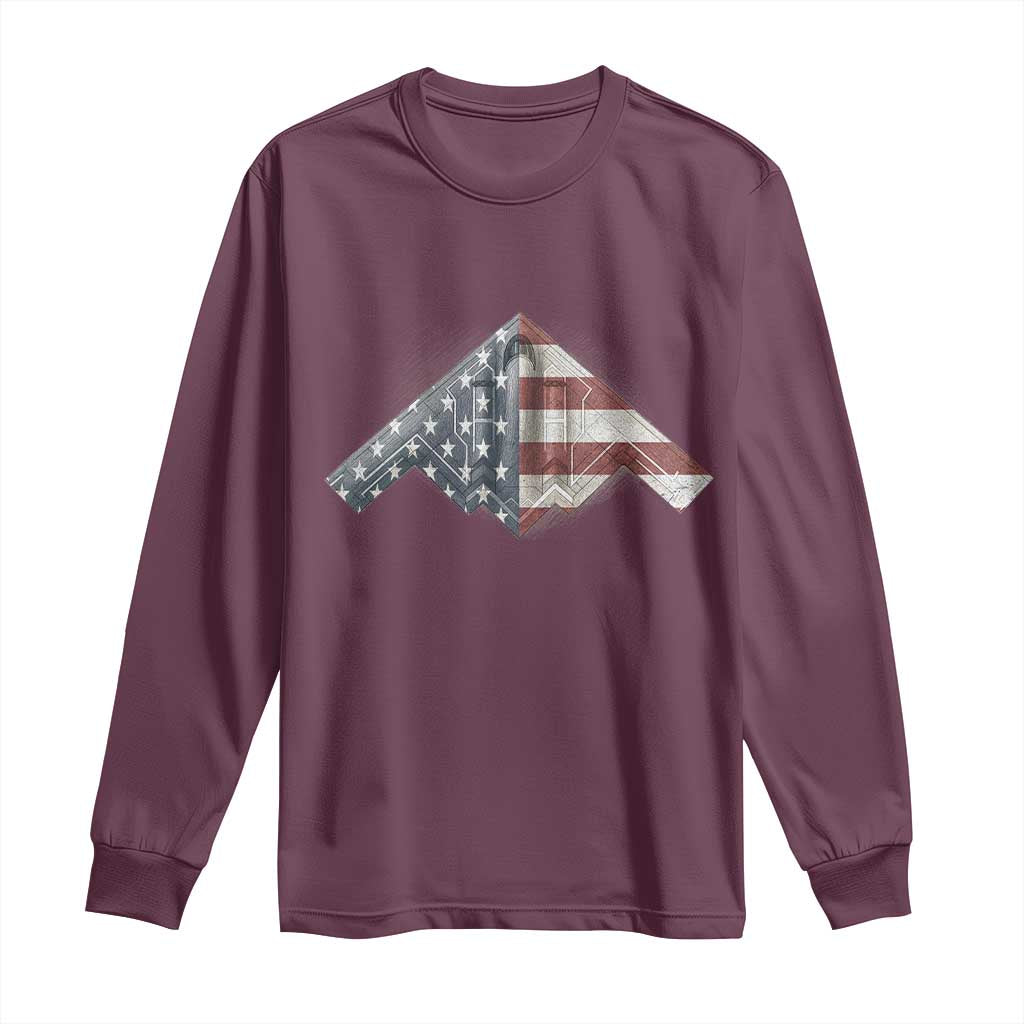 B2 Spirit Long Sleeve Shirt B-2 Bomber Stealth Aircraft Schematic American Flag - Wonder Print Shop