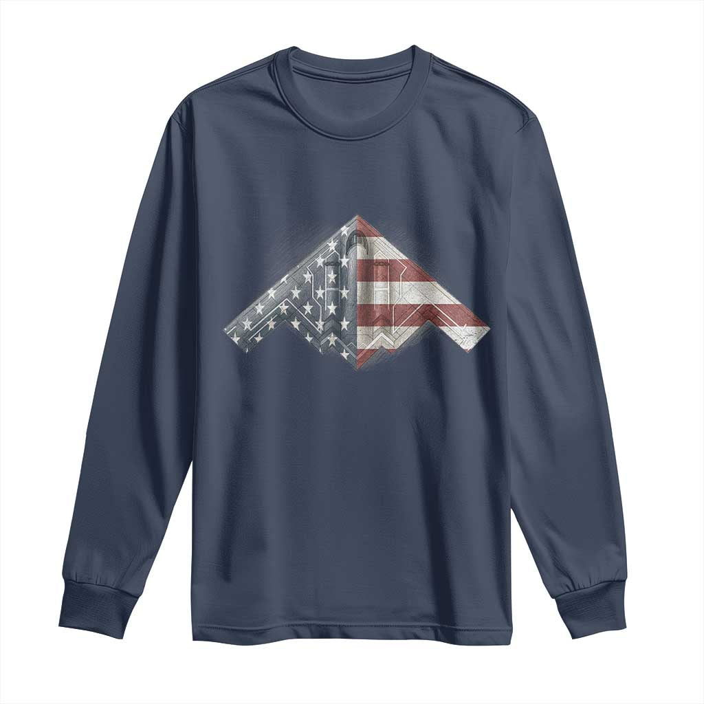 B2 Spirit Long Sleeve Shirt B-2 Bomber Stealth Aircraft Schematic American Flag - Wonder Print Shop